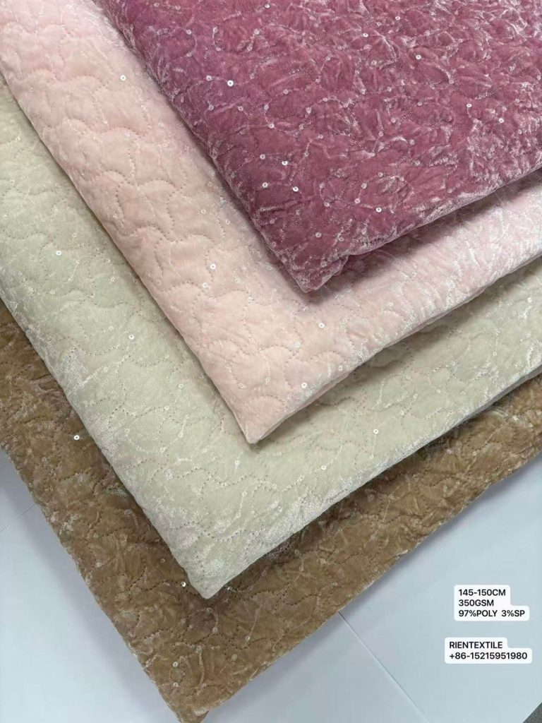 97%POLY 3%SP EMBROIDERY CRUSH VELVET ULTRASONIC BONDING WITH COTTON MESH