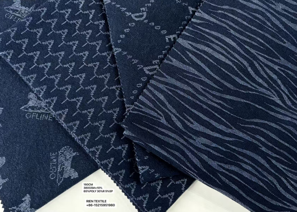 65%POLY 30%R 5%SP Imitation Denim Knit Jacquard Fabric
