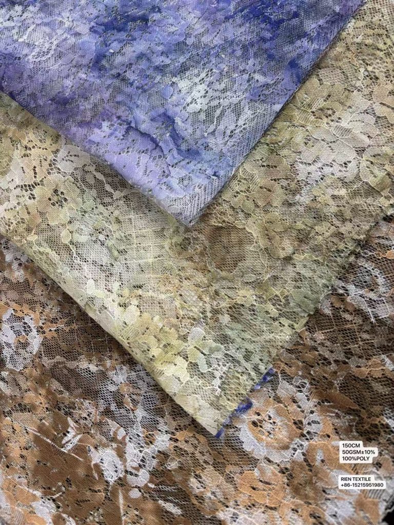 100%POLY Tie‑Dye  Printed Lace Fabric