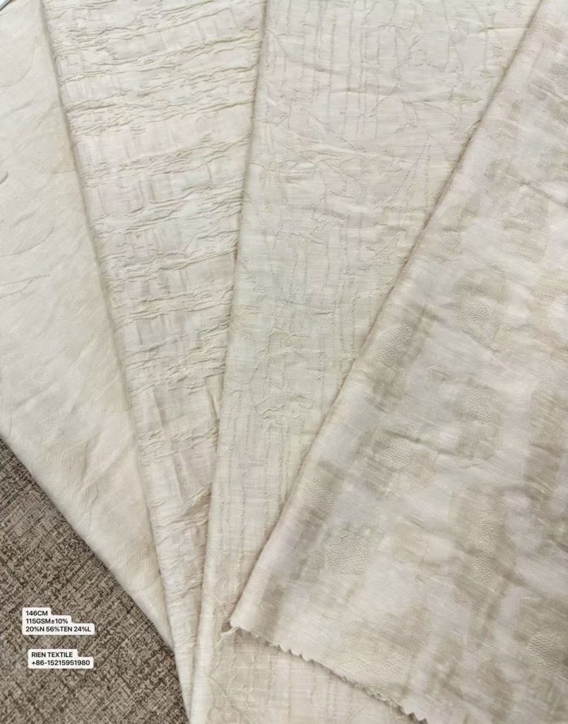 20%N 56%TEN 24%L Linen Tencel Blend Fabric with Textured Jacquard