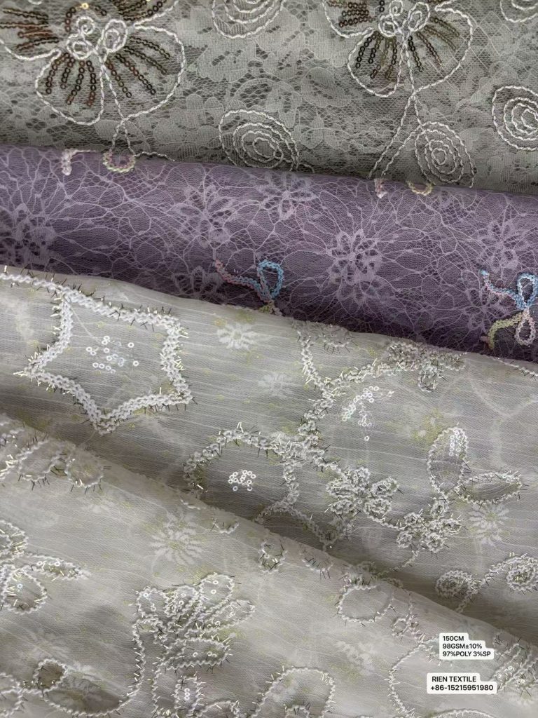 97%POLY 3%SP Lace‑Tulle Embroidered Fabric
