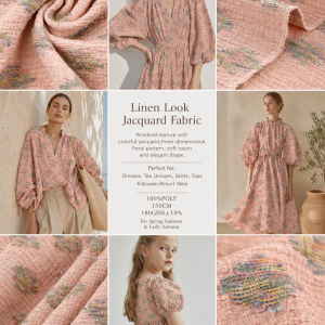 100% POLYESTER LINEN-LOOK COLORFUL FLORAL JACQUARD FABRIC