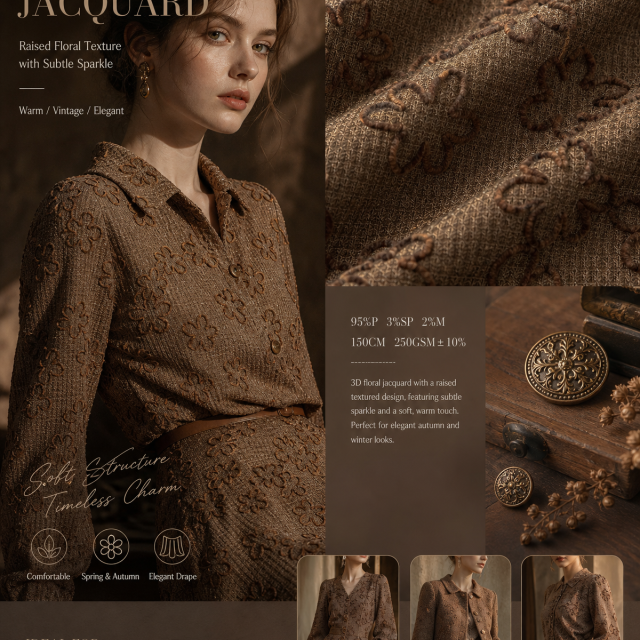 95%POLYESTER 3%SP 2%METALLIC FIBER 3D FLORAL EMBROIDERED JACQUARD FABRIC