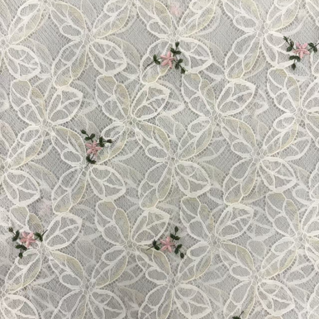 97% POLYESTER 3%SP LACE EMBROIDERED ORGANZA COMPOSITE FABRIC