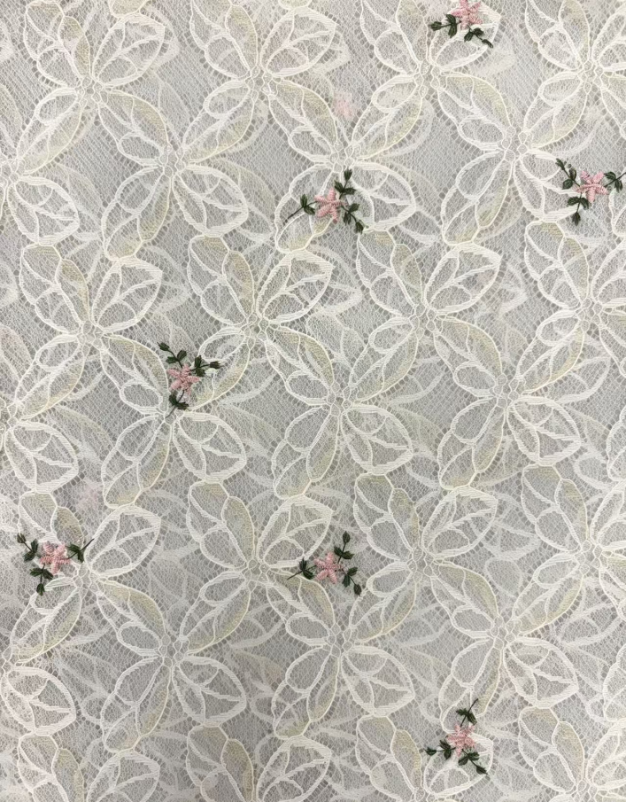 97% POLYESTER 3%SP LACE EMBROIDERED ORGANZA COMPOSITE FABRIC