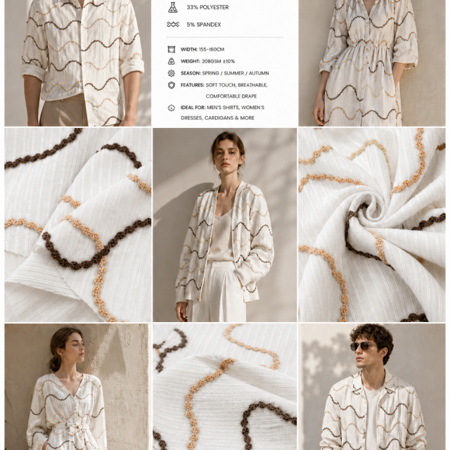 62% RAYON 33% POLY 5%SP CHENILLE WAVE EMBROIDERED FABRIC