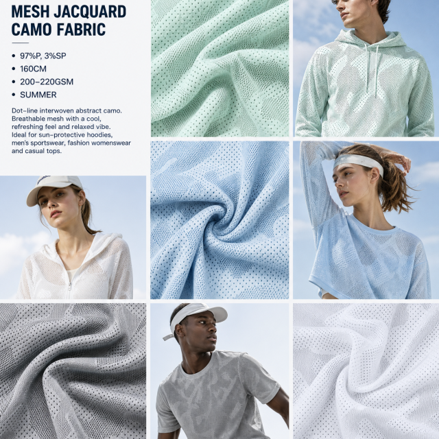 97% POLYESTER 3%SP MESH JACQUARD CAMO FABRIC