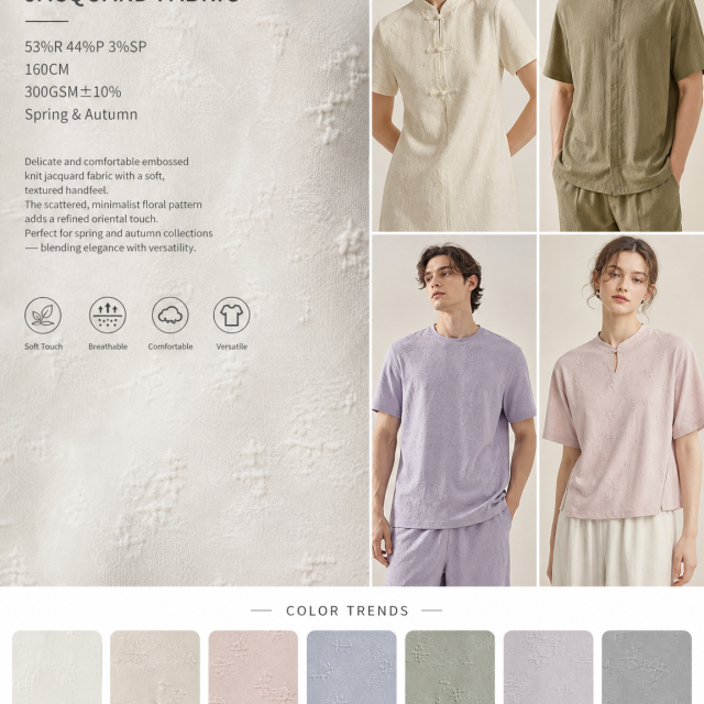 53%RAYON 44%POLYESTER 3%SP MILK WHITE EMBOSSED KNIT JACQUARD FABRIC