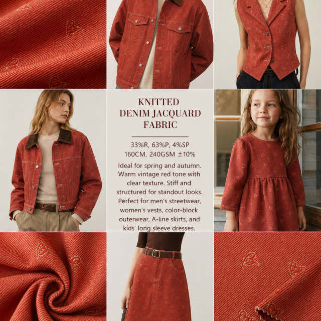 33%RAYON 63%POLYESTER 4%SP KNITTED DENIM JACQUARD FABRIC