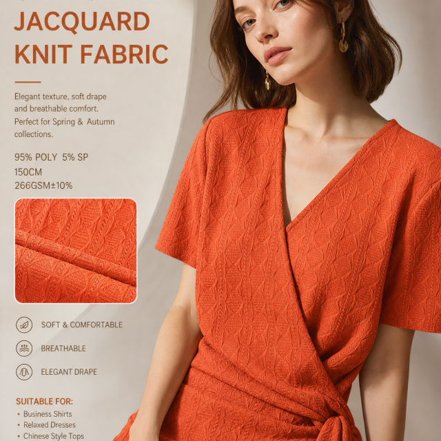 95% POLYESTER 5%SP ORANGE KNIT JACQUARD FABRIC