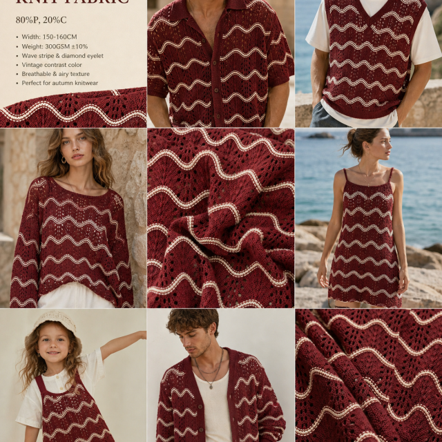 80% POLYESTER20%COTTON WAVE LACE KNIT FABRIC