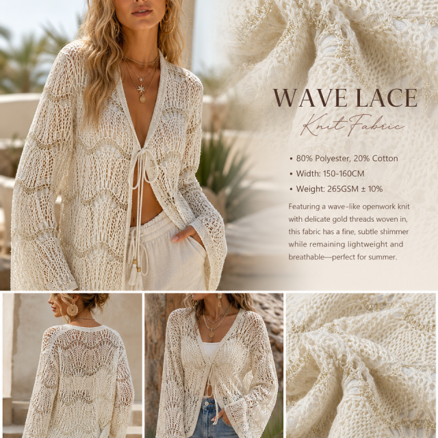 80% POLY 20%COTTON WAVE LACE KNIT FABRIC