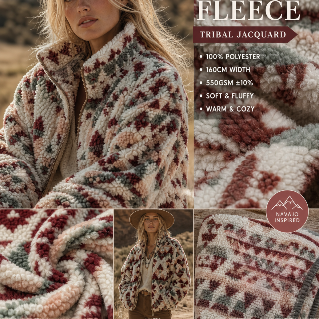 100% POLYESTER SHERPA FLEECE JACQUARD FABRIC