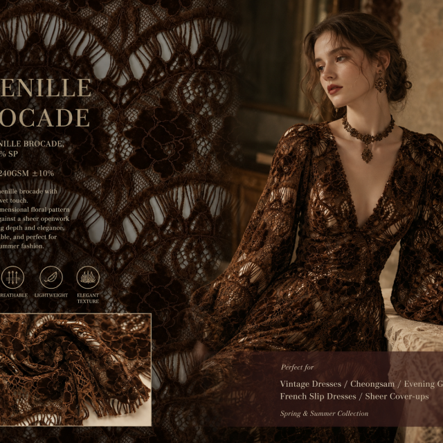 40%CHENILLE BROCADE 50%POLYESTER 10%SP 3D FLORAL BROCADE LACE FABRIC
