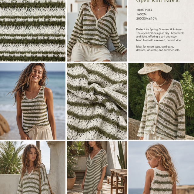 100% POLYESTER STRIPED OPEN KNIT FABRIC