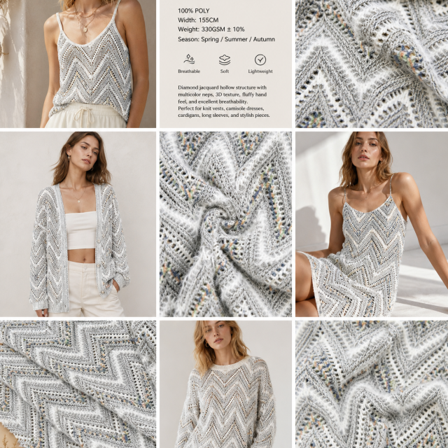 100% POLYESTER HOLLOW JACQUARD KNIT FABRIC