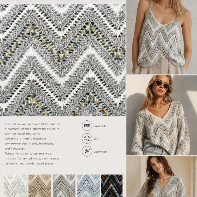 100% POLYESTER HOLLOW JACQUARD KNIT FABRIC