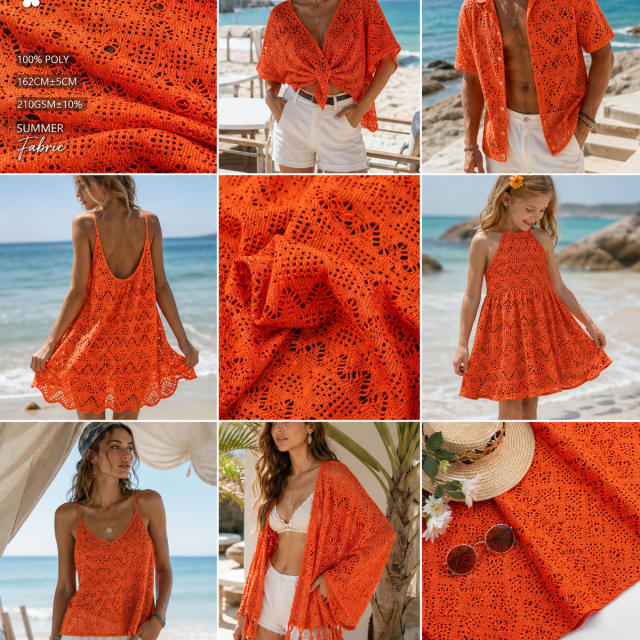 100% POLYESTER RETRO HOLLOW KNIT JACQUARD FABRIC