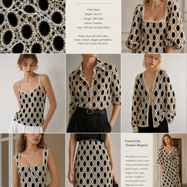 97%POLYESTER 3%SP HOLLOW LACE&VELVET FABRIC