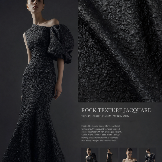 100% POLYESTER BLACK RELIEF JACQUARD FABRIC