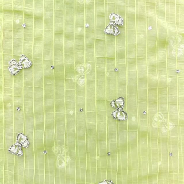 100%POLYESTER CRINKLE CHIFFON FABRIC WITH RHINESTONE BUTTERFLY