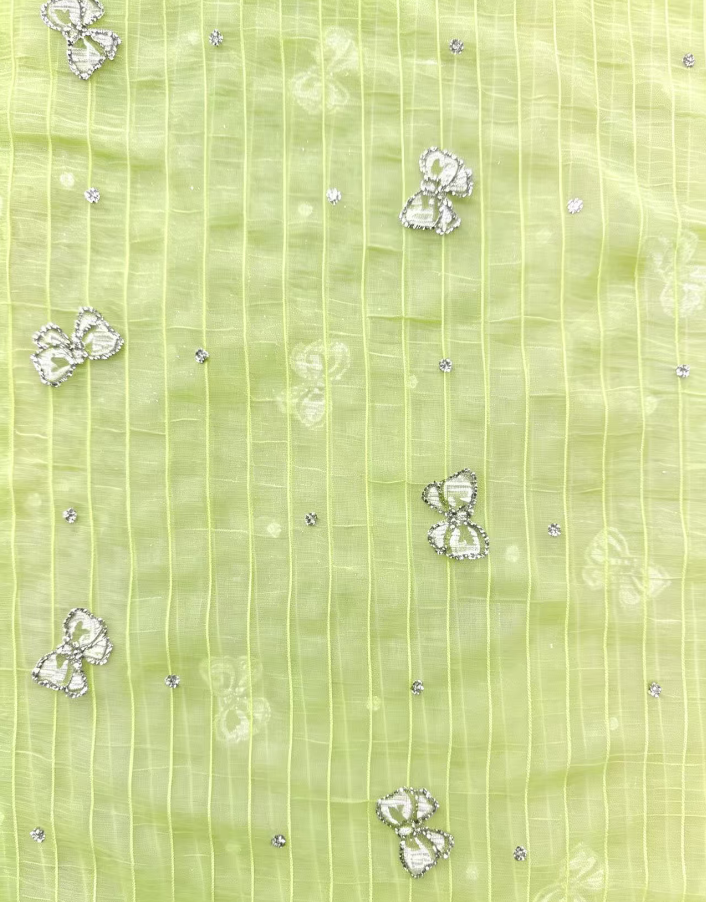 100%POLYESTER CRINKLE CHIFFON FABRIC WITH RHINESTONE BUTTERFLY