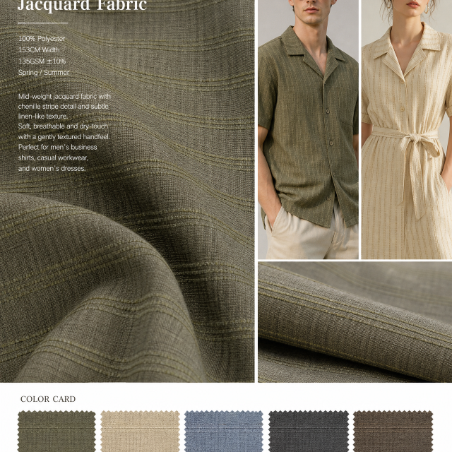 100% POLYESTER CHENILLE STRIPE JACQUARD FABRIC