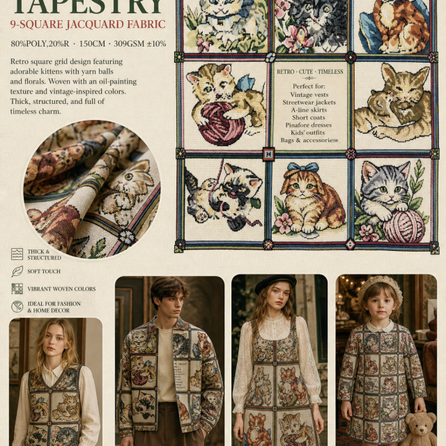 80% POLYESTER 20%RAYON VINTAGE CAT JACQUARD FABRIC