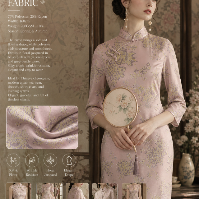75%POLYESTER 25%RAYON WOVEN FLORAL JACQUARD FABRIC