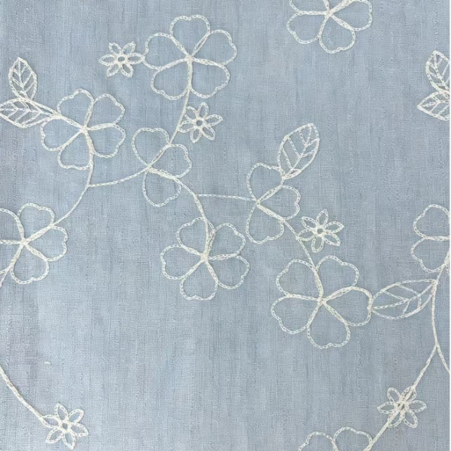 100%POLYESTER SEA SALT BLUE EMBROIDERED FABRIC
