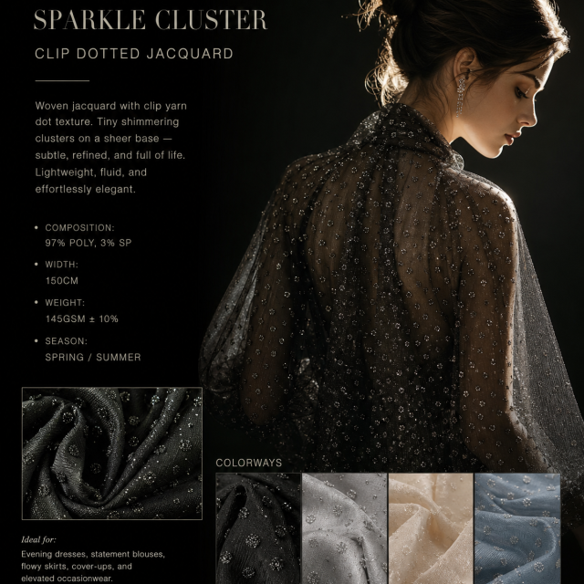 97%POLYESTER 3%SP WOVEN JACQUARD FABRIC WITH FUZZY SHIMMER POLKA DOT