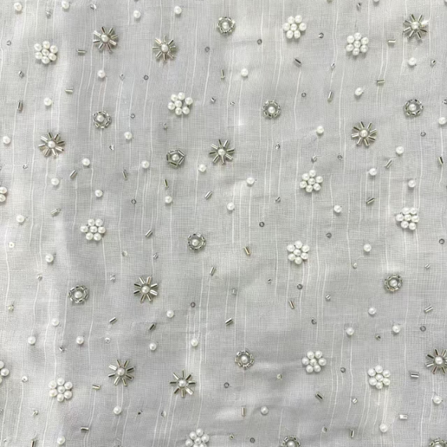 100%POLYESTER BEADED TULLE FABRIC