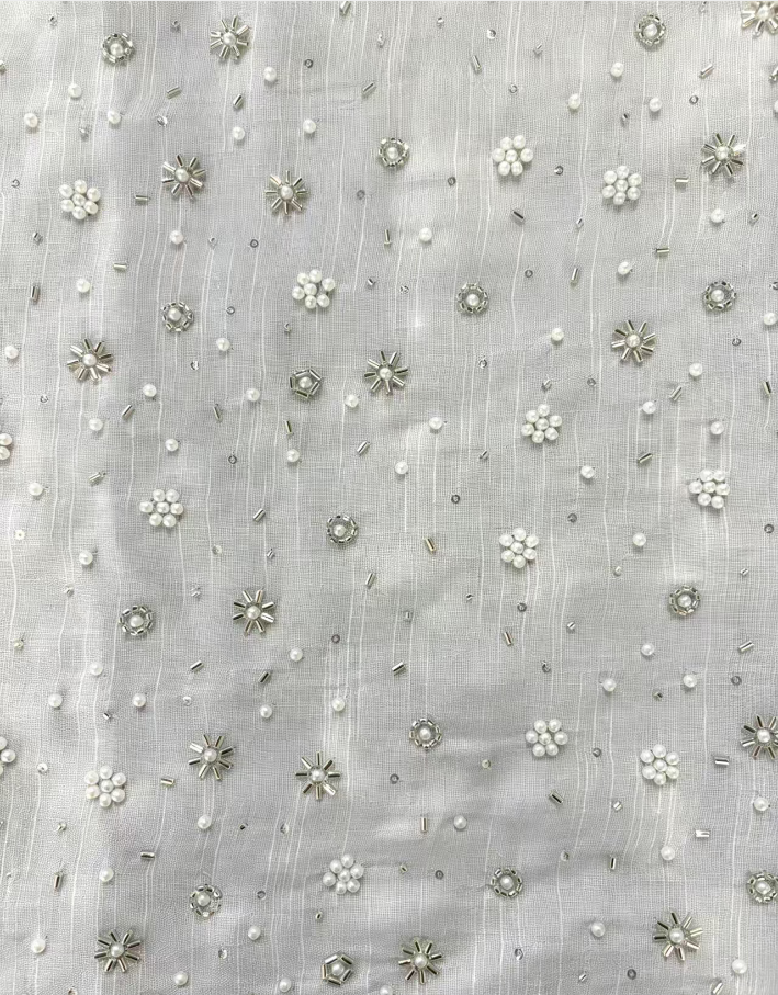 100%POLYESTER BEADED TULLE FABRIC