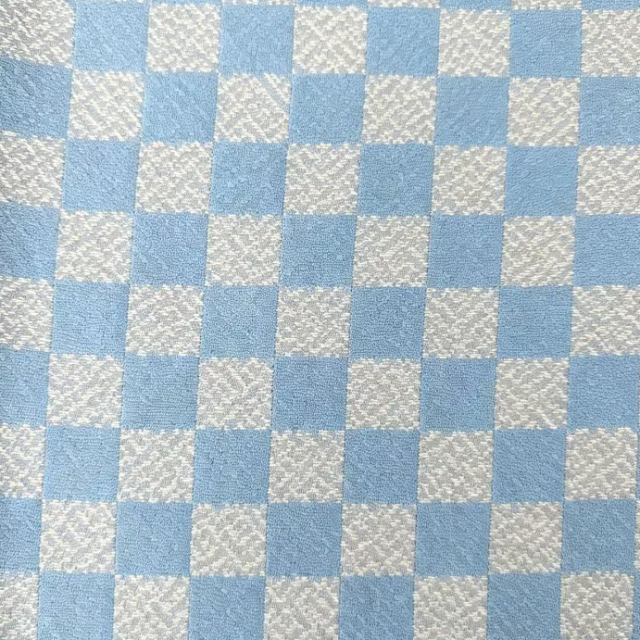60% POLYESTER 40%RAYON ICE BLUE CHECKERBOARD JACQUARD FABRIC