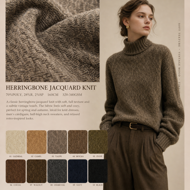 70%POLYESTER 28%RAYON 2%SP HERRINGBONE JACQUARD KNIT FABRIC