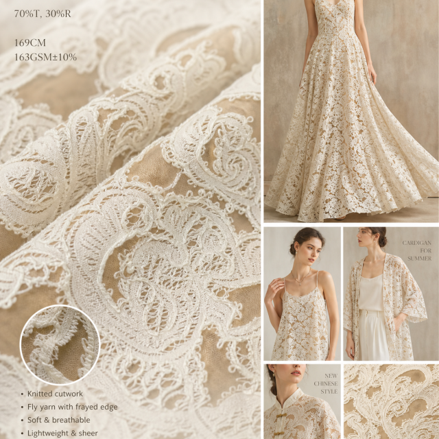 70%POLYESTER 30%RAYON KNITTED CUTWORK FABRIC