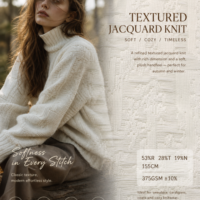 53%RAYON 28%POLYESTER 19%NYLON TEXTURED JACQUARD KNIT FABRIC
