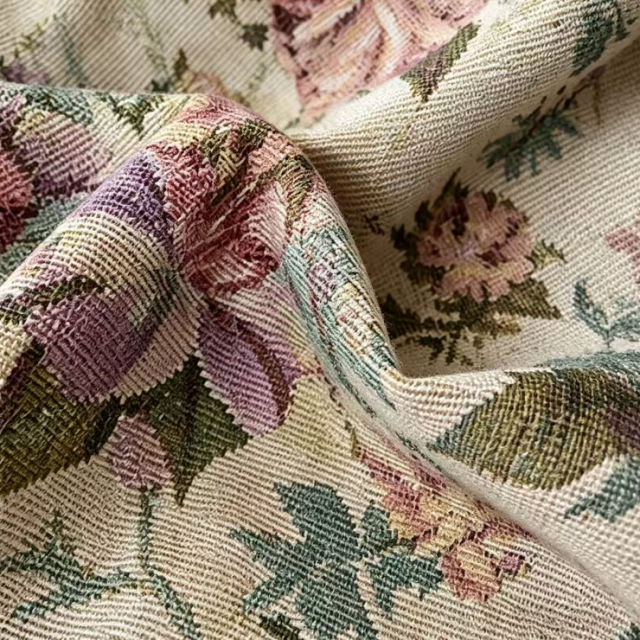 80%POLYESTER 20%COTTON VINTAGE FLORAL ROSE TAPESTRY JACQUARD FABRIC