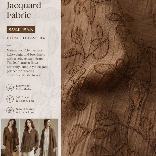 85%RAYON 15%NYLON WASHED EMBOSSED JACQUARD FABRIC