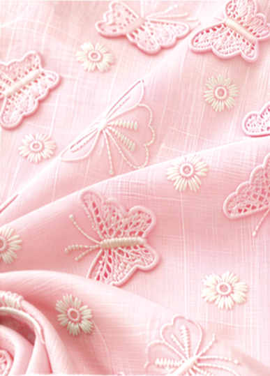 100%POLYESTER PINK BUTTERFLY EMBROIDERED FABRIC